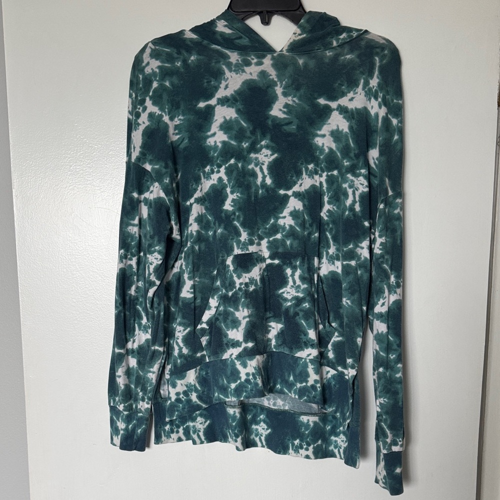 Balance Collection Teal and White Tie-Dye Hoodie T-Shirt Large